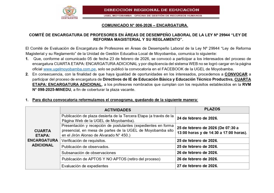📌𝐂𝐎𝐌𝐔𝐍𝐈𝐂𝐀𝐃𝐎 𝐍&deg; 𝟎𝟎𝟔-𝟐𝟎𝟐𝟔 &ndash; 𝐄𝐍𝐂𝐀𝐑𝐆𝐀𝐓𝐔𝐑𝐀.