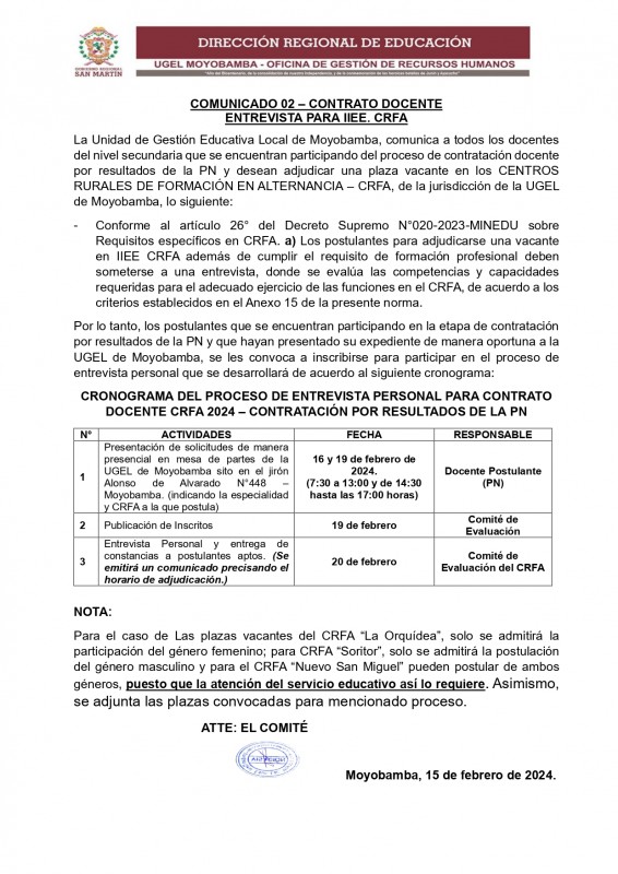 📢📍COMUNICADO 02 &ndash; CONTRATO DOCENTE