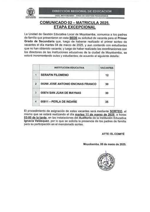 📌 COMUNICADO 02 - MATR&Iacute;CULA 2025.