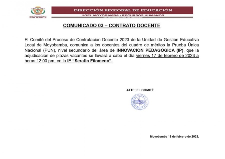 📌COMUNICADO 03 – CONTRATO DOCENTE