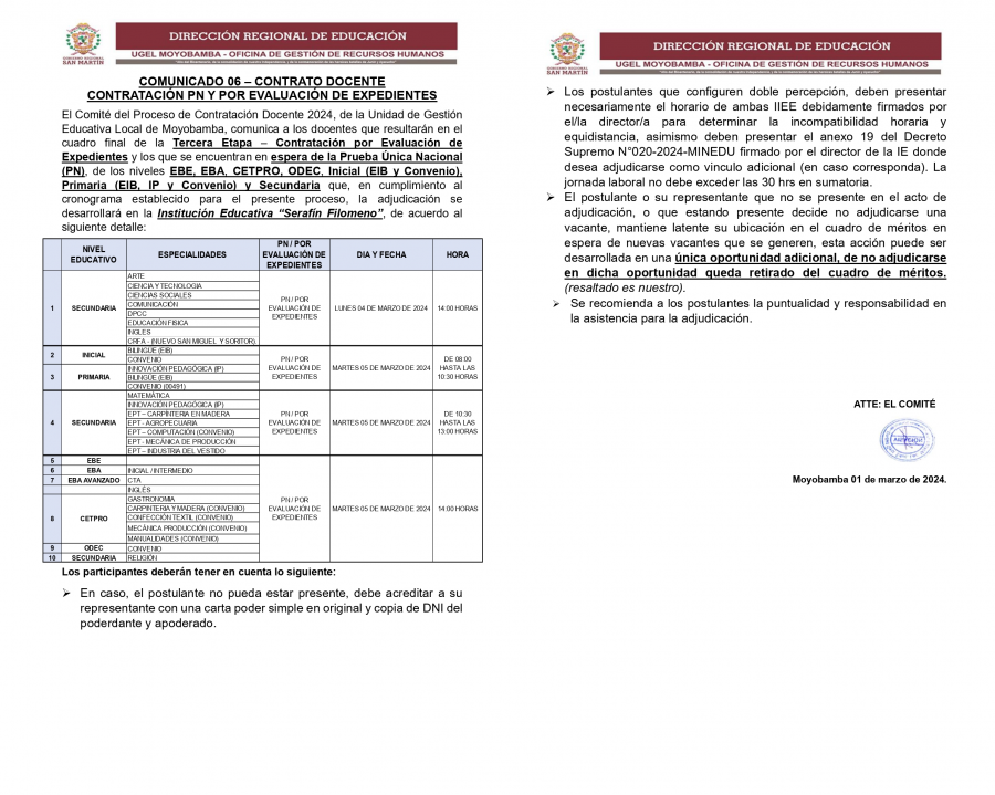 COMUNICADO 06 &ndash; CONTRATO DOCENTE