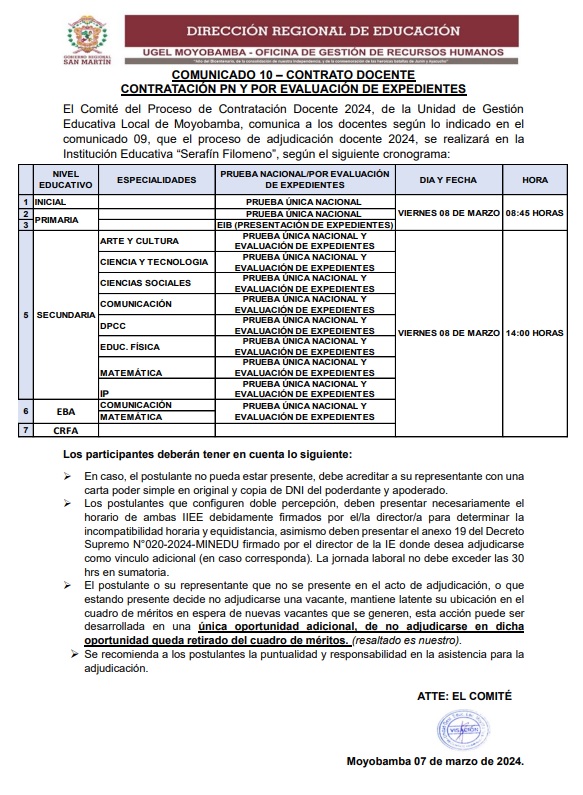 COMUNICADO 10 – CONTRATO DOCENTE