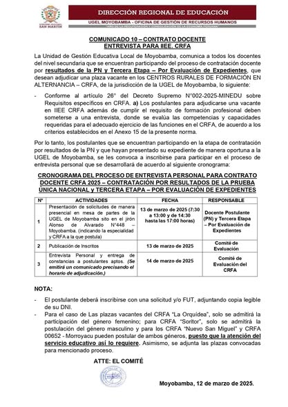 📌COMUNICADO 10 &ndash; CONTRATO DOCENTE