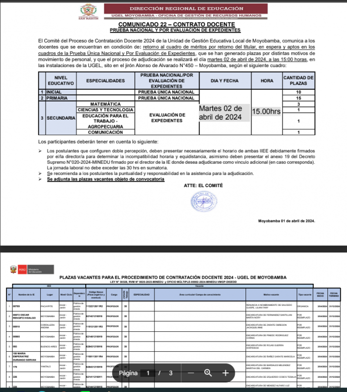 📌COMUNICADO 22 &ndash; CONTRATO DOCENTE- PRUEBA NACIONAL Y POR EVALUACI&Oacute;N DE EXPEDIENTES.