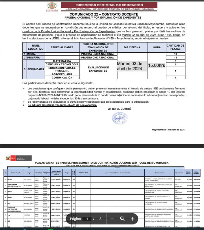 📌COMUNICADO 22 – CONTRATO DOCENTE- PRUEBA NACIONAL Y POR EVALUACIÓN DE EXPEDIENTES.