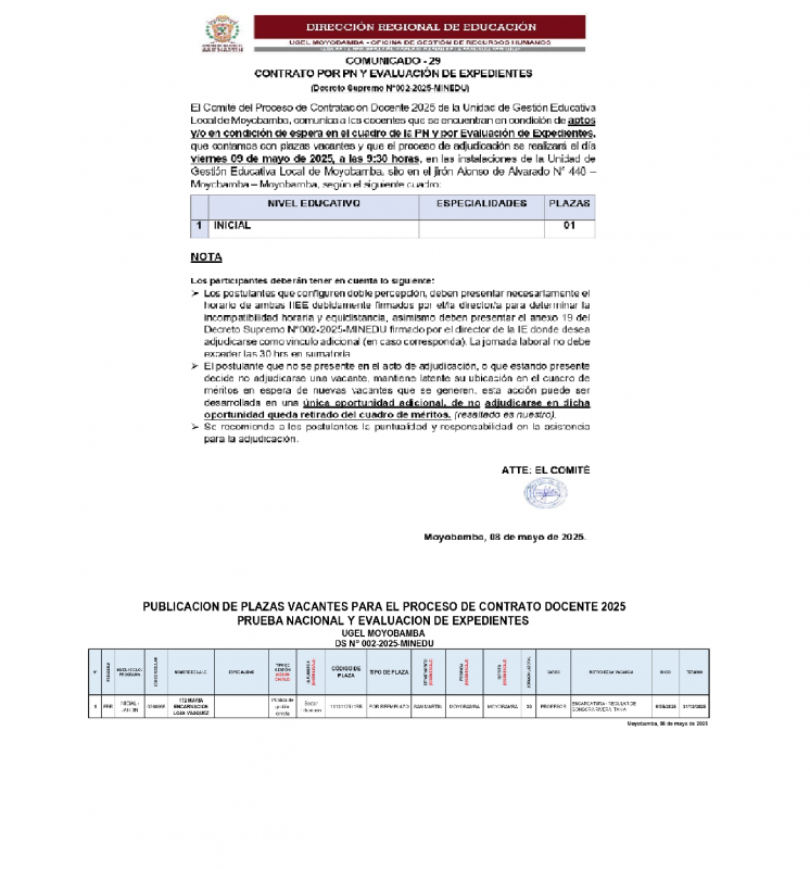 📍COMUNICADO - 29 CONTRATO POR PN Y EVALUACI&Oacute;N DE EXPEDIENTES