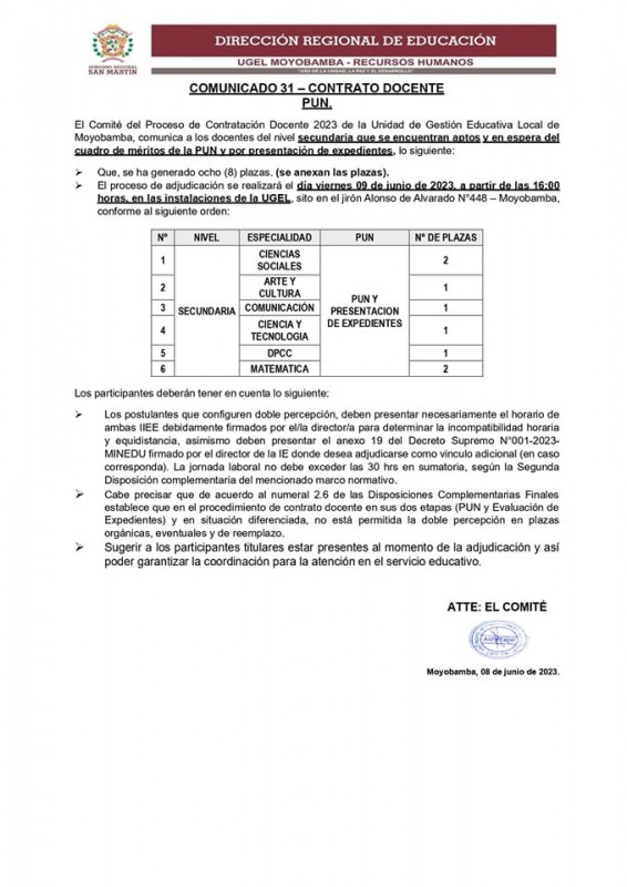 📌COMUNICADO 31 &ndash; CONTRATO DOCENTEPUN.