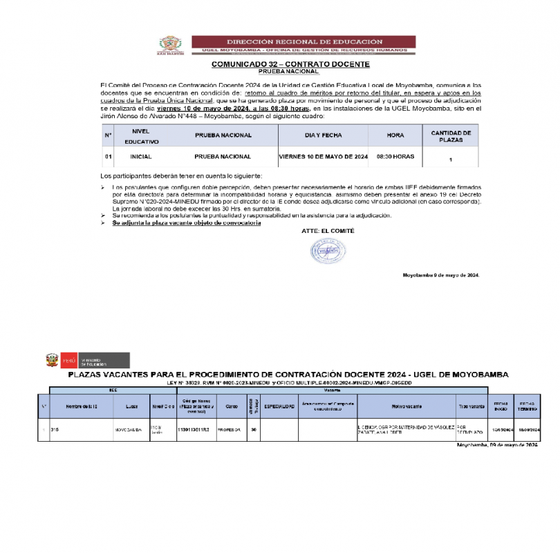 📍COMUNICADO 32 &ndash; CONTRATO DOCENTE PRUEBA NACIONAL