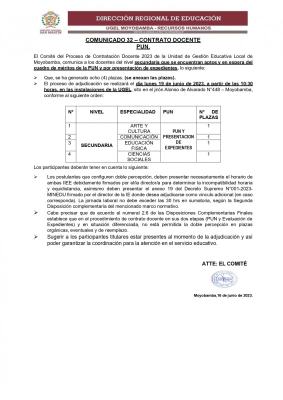 📌COMUNICADO 32 &ndash; CONTRATO DOCENTEPUN.