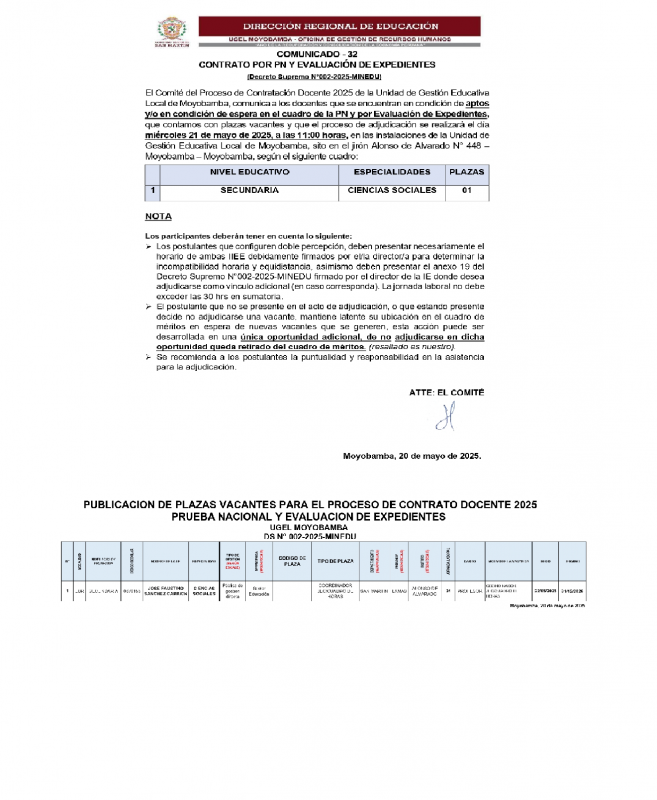 📍COMUNICADO - 32 CONTRATO POR PN Y EVALUACI&Oacute;N DE EXPEDIENTES