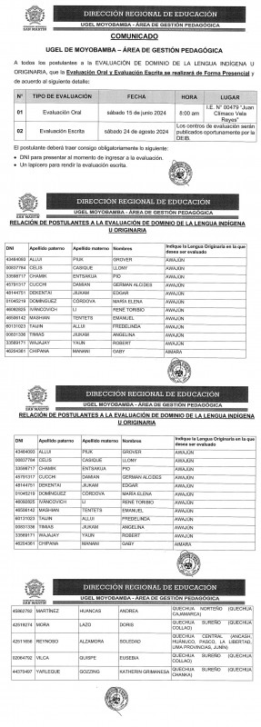 📌COMUNICADO 35 📌  A todos los postulantes a la EVALUACIÓN DE DOMINIO DE LA LENGUA INDÍGENA U ORIGINARIA, que la Evaluación Oral y Evaluación Escrita se realizará de Forma Presencial.