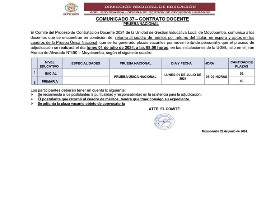 📌COMUNICADO 37 - CONTRATO DOCENTE