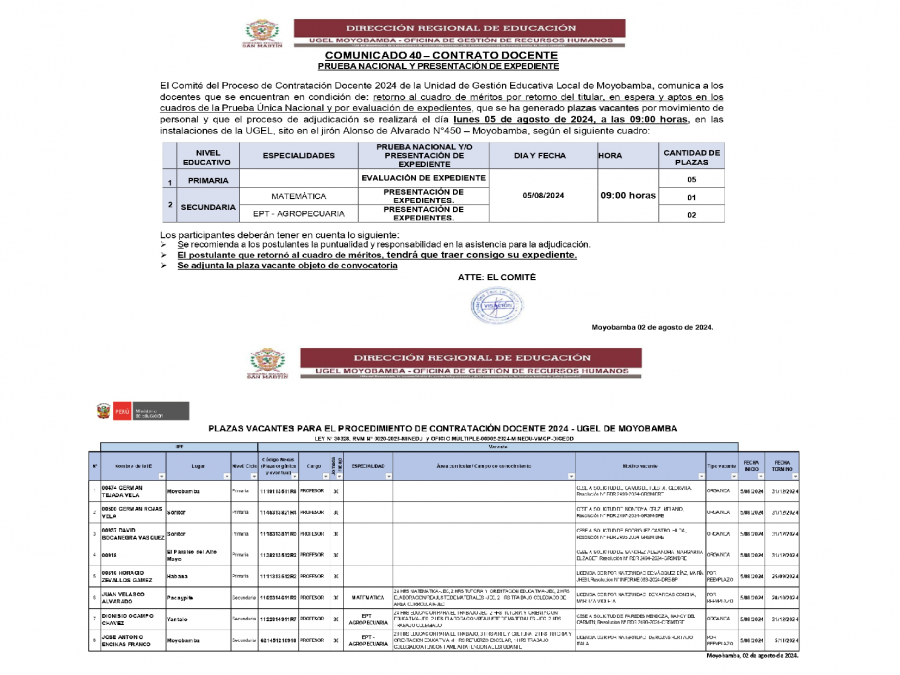 📌COMUNICADO 40&ndash; CONTRATO DOCENTE PRUEBA NACIONAL Y PRESENTACI&Oacute;N DE EXPEDIENTE