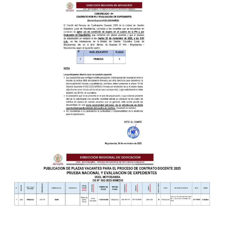 📌COMUNICADO - 64  CONTRATO POR PN Y EVALUACI&Oacute;N DE EXPEDIENTES.