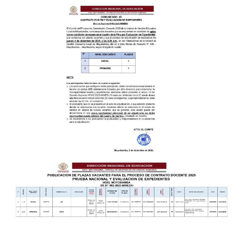 📌COMUNICADO - 65 CONTRATO POR PN Y EVALUACI&Oacute;N DE EXPEDIENTES.