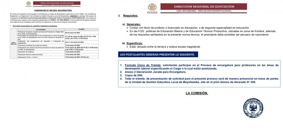 COMUNICADO N° 008-2024- ENCARGATURA.